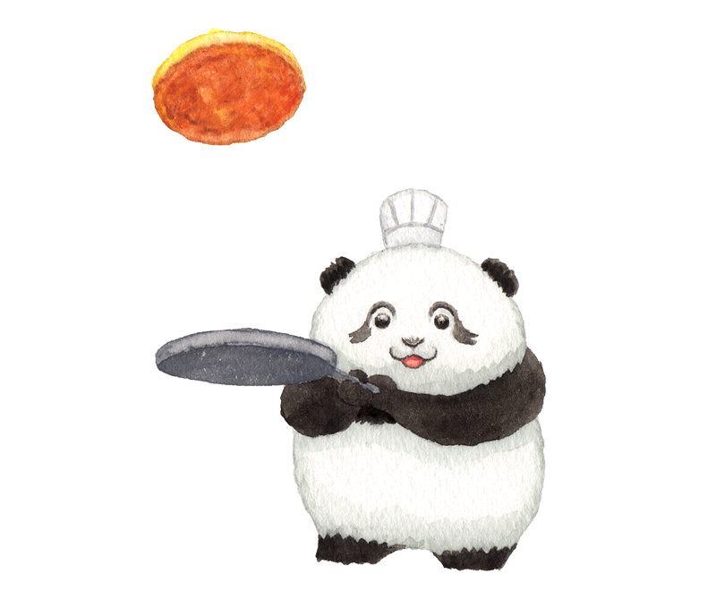 11月のうごくパンダくん「パンダくんのふかふかホットケーキ返し」