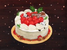 「クリスマスケーキのベッドでねむるパンダくん」の画像